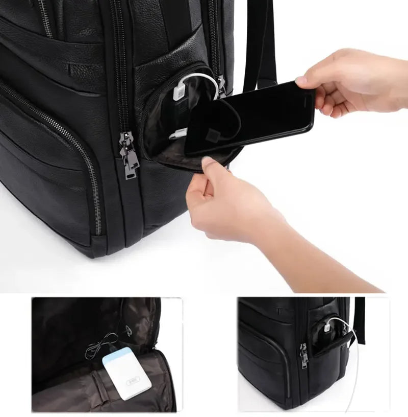 Mochila Executiva de Couro Legítimo Preto Hephaestus