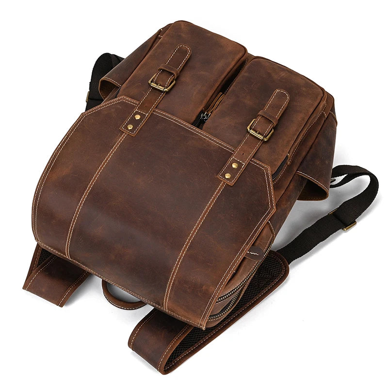 Mochila Executiva de Couro Legítimo Compacta Marrom Claro