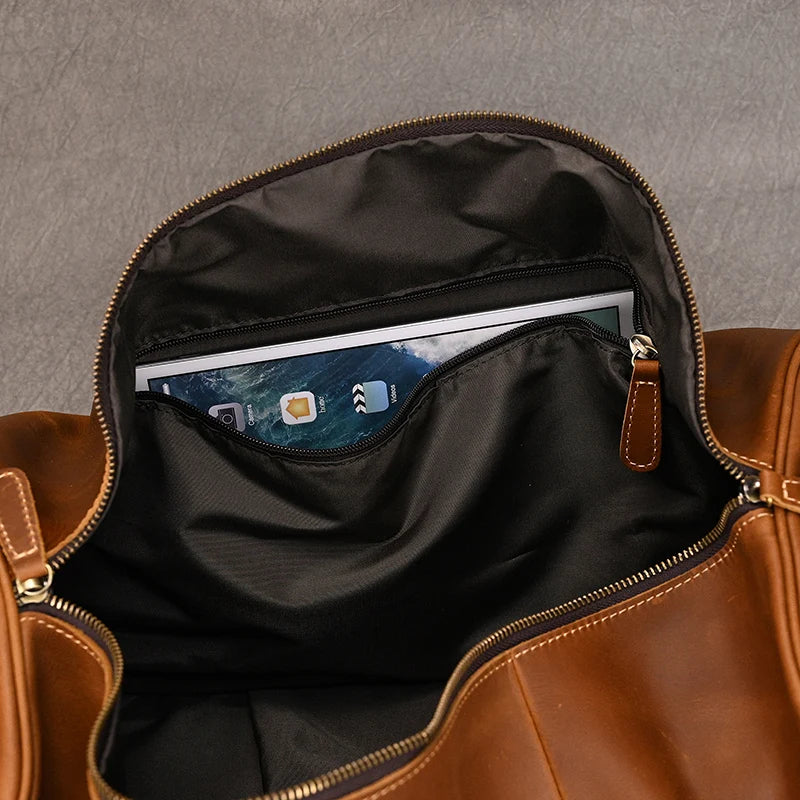 Mala de Viagem de Couro Legítimo Personalizado Café