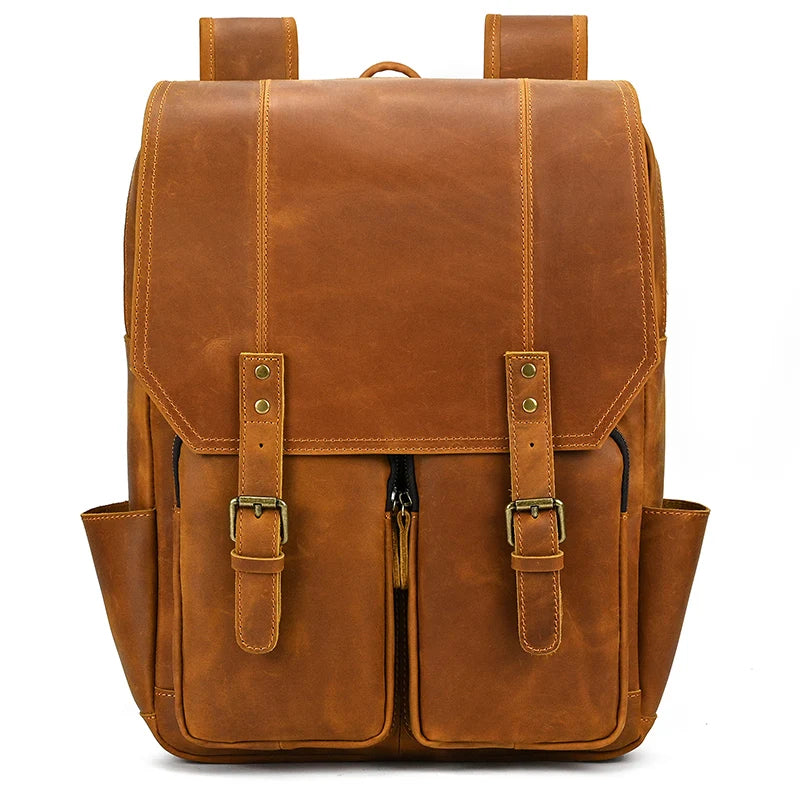 Mochila Executiva de Couro Legítimo Compacta Bege