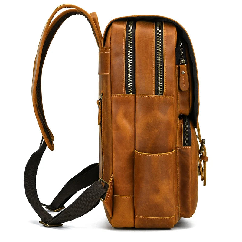 Mochila Executiva de Couro Legítimo Compacta Bege