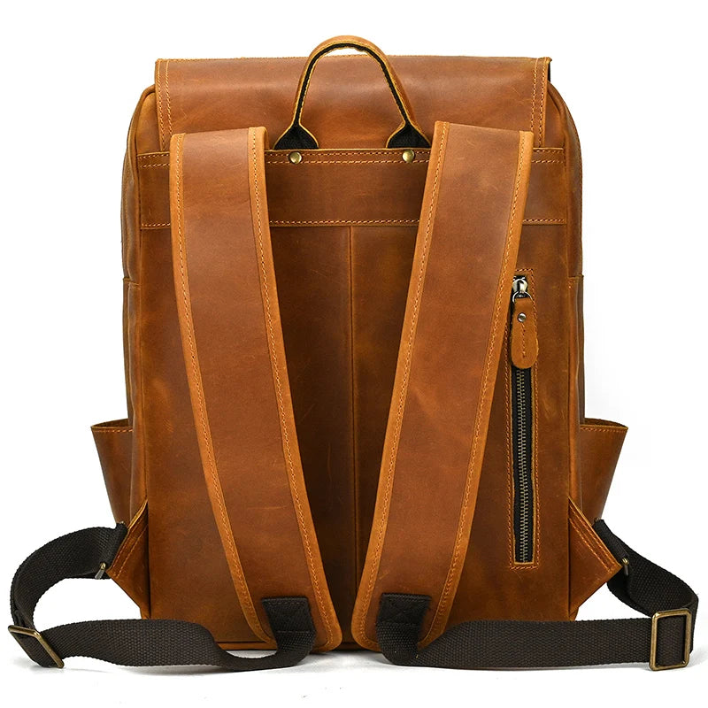 Mochila Executiva de Couro Legítimo Compacta Bege