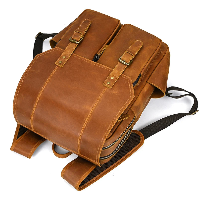 Mochila Executiva de Couro Legítimo Compacta Bege