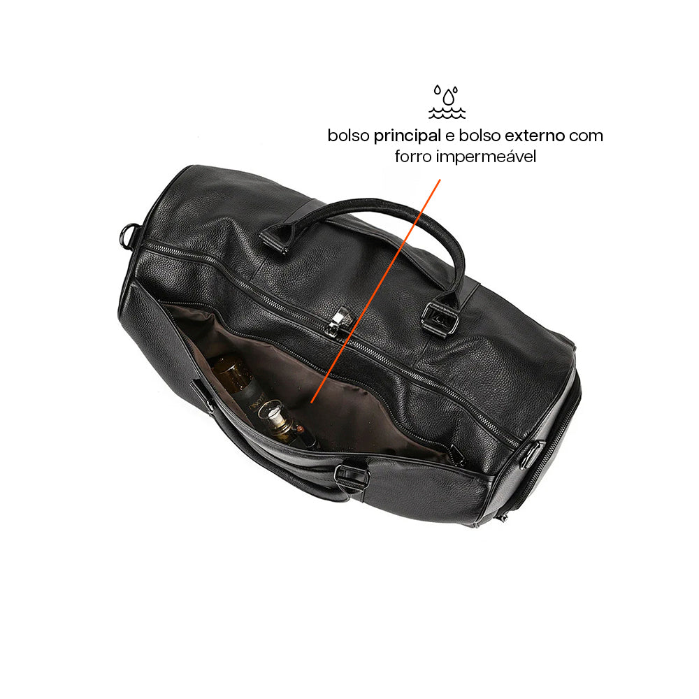 Mala de Viagem de Couro Legítimo Personalizado Preto