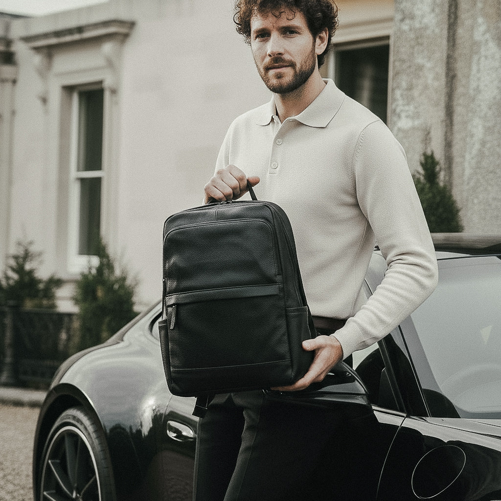 Mochila Executiva em Couro Legítimo Compacta Preto