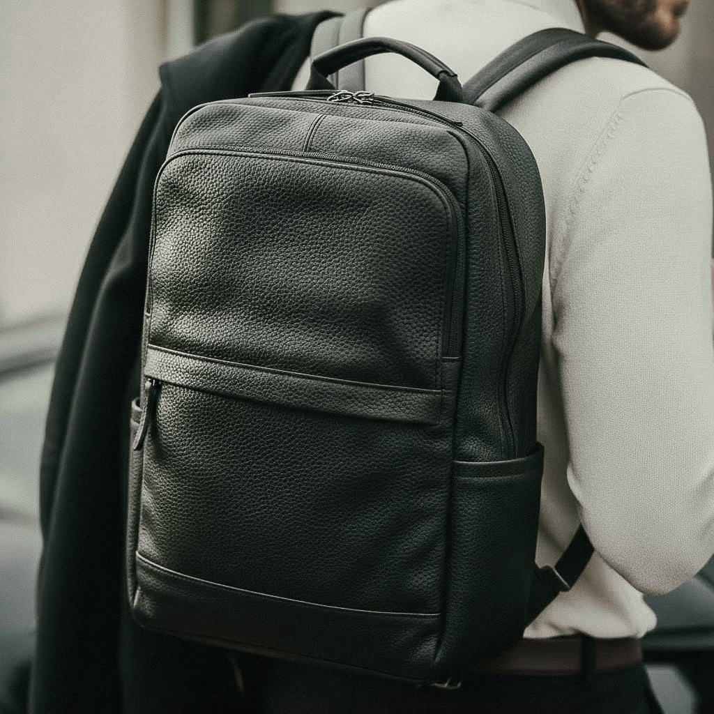Mochila Executiva em Couro Legítimo Compacta Preto