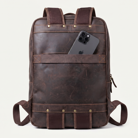Mochila de Couro Legítimo Masculina para Notebook Vintage