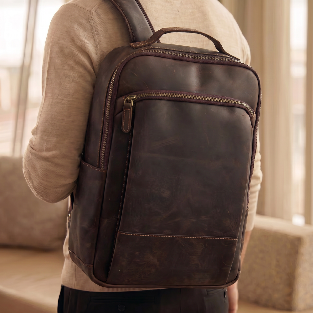 Mochila de Couro Legítimo Masculina para Notebook Vintage