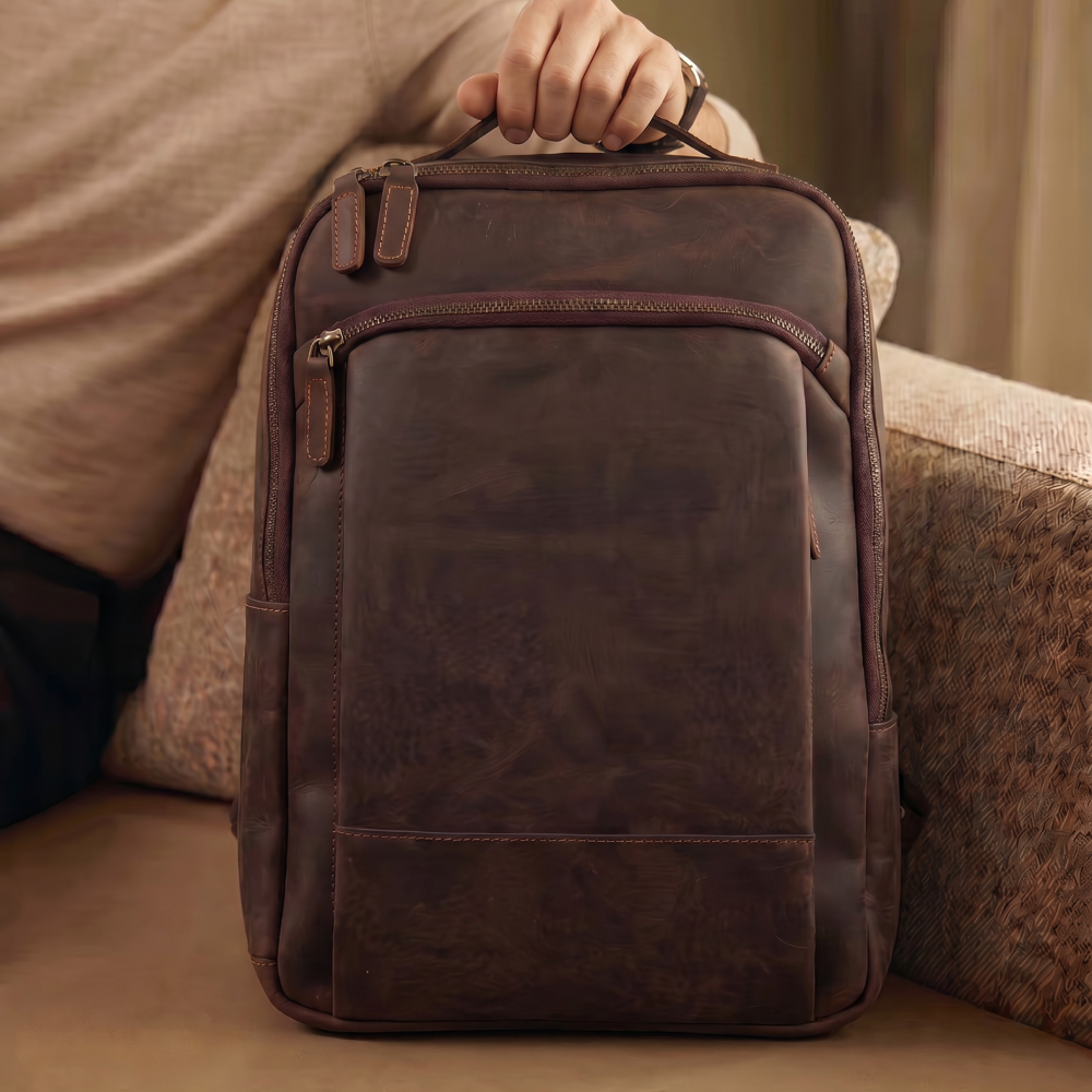 Mochila de Couro Legítimo Masculina para Notebook Vintage