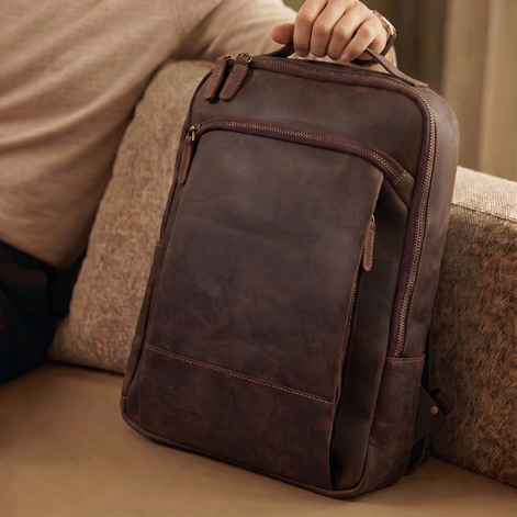 Mochila de Couro Legítimo Masculina para Notebook Vintage