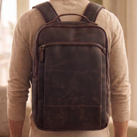 Mochila de Couro Legítimo Masculina para Notebook Vintage