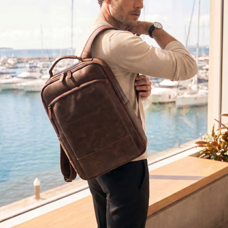 Mochila de Couro Legítimo Masculina para Notebook Vintage