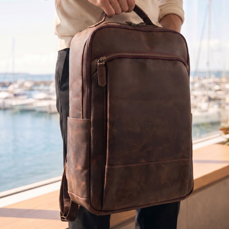 Mochila de Couro Legítimo Masculina para Notebook Vintage