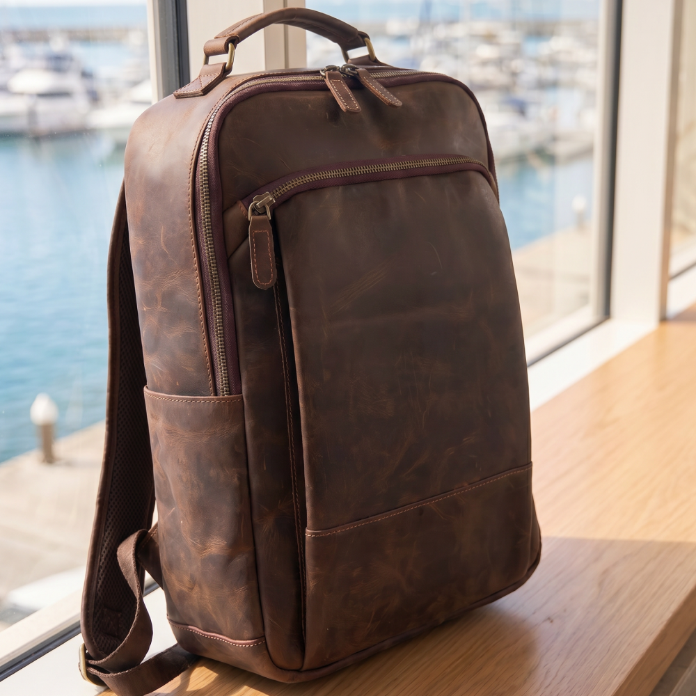 Mochila de Couro Legítimo Masculina para Notebook Vintage