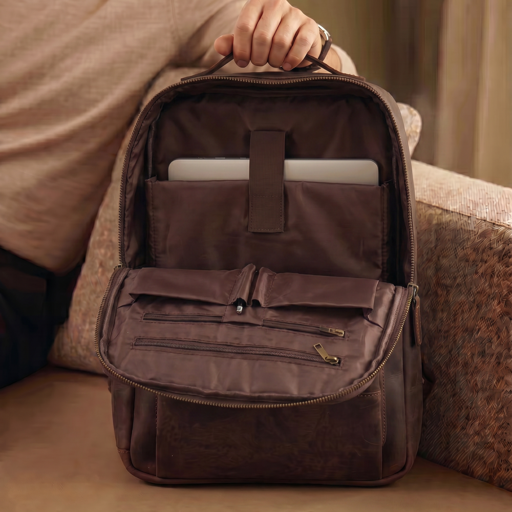 Mochila de Couro Legítimo Masculina para Notebook Vintage