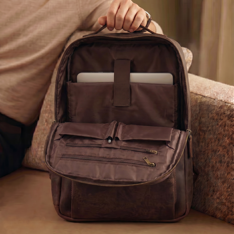 Mochila de Couro Legítimo Masculina para Notebook Vintage