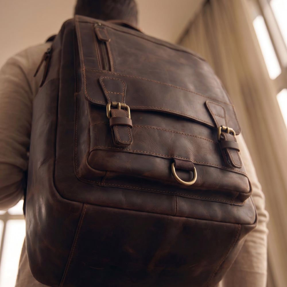 Mochila Executiva em Couro Legítimo para Notebook 15.6