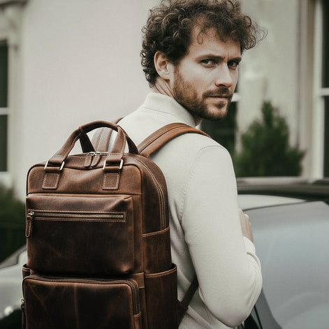 Mochila Executiva Couro Legítimo Vulcan Marrom Escuro