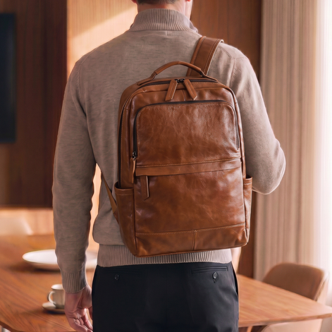 Mochila Executiva em Couro Legítimo Compacta Marrom