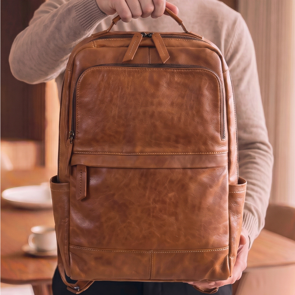 Mochila Executiva em Couro Legítimo Compacta Marrom