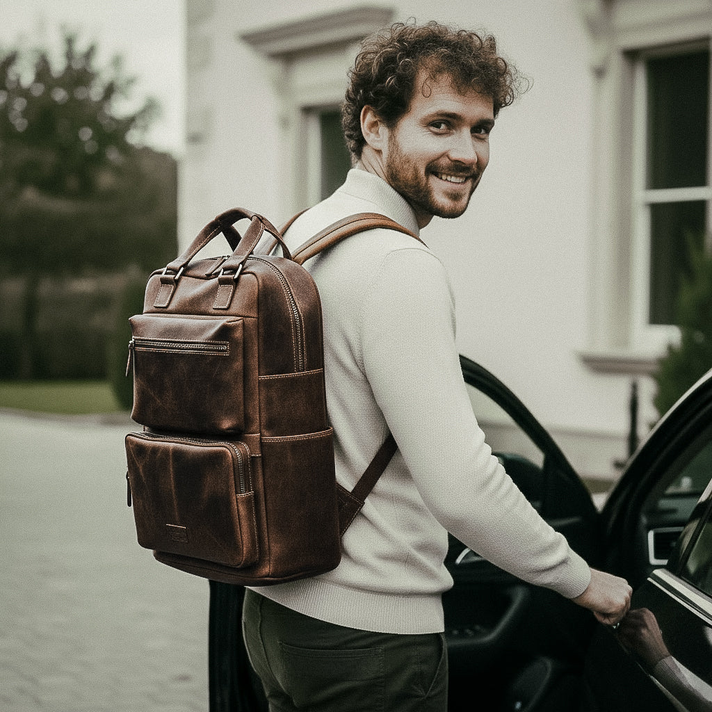 Mochila Executiva Couro Legítimo Vulcan Marrom Escuro