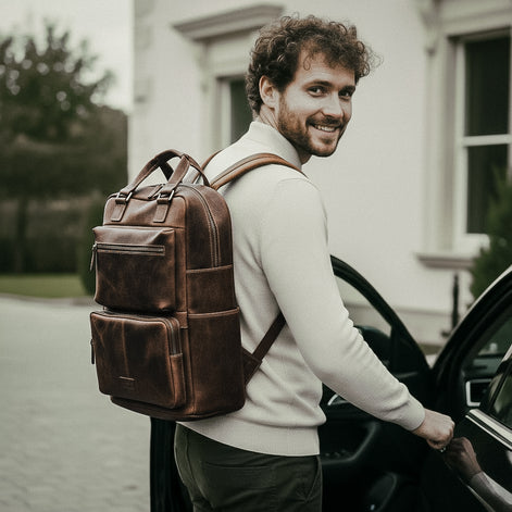 Mochila Executiva Couro Legítimo Vulcan Marrom Escuro