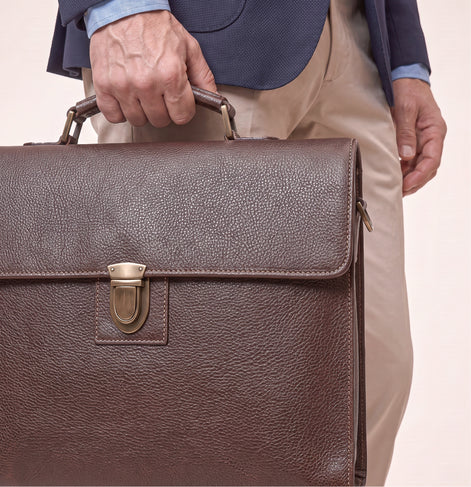 Maleta Executiva Vintage de Couro Legítimo Slim Masculina