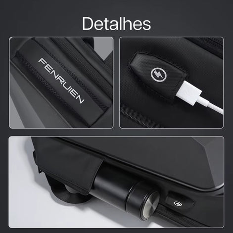 Mochila AntiFurto Impermeável Porta USB Expansível 20L a 35L