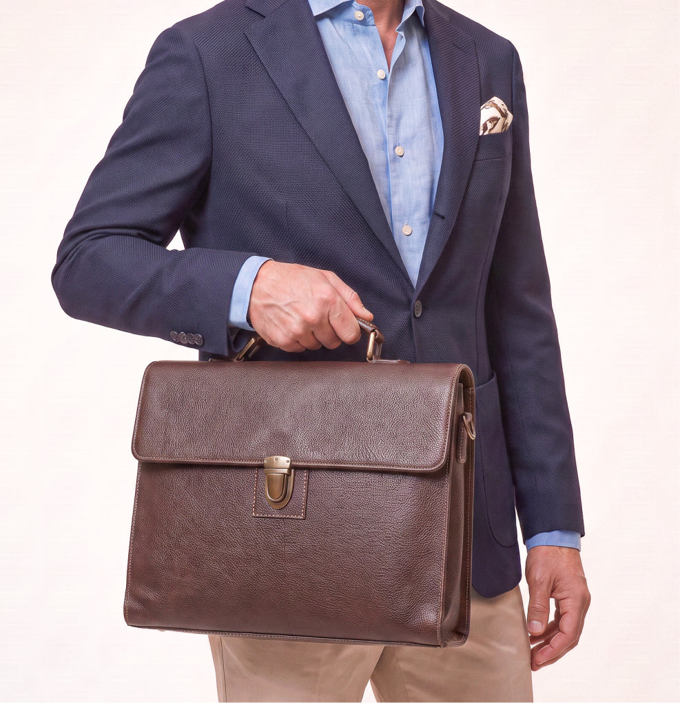 Maleta Executiva Vintage de Couro Legítimo Slim Masculina