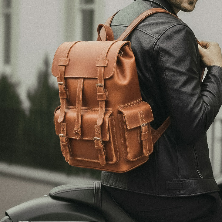 Mochila Executiva em Couro Legítimo Marrom Claro