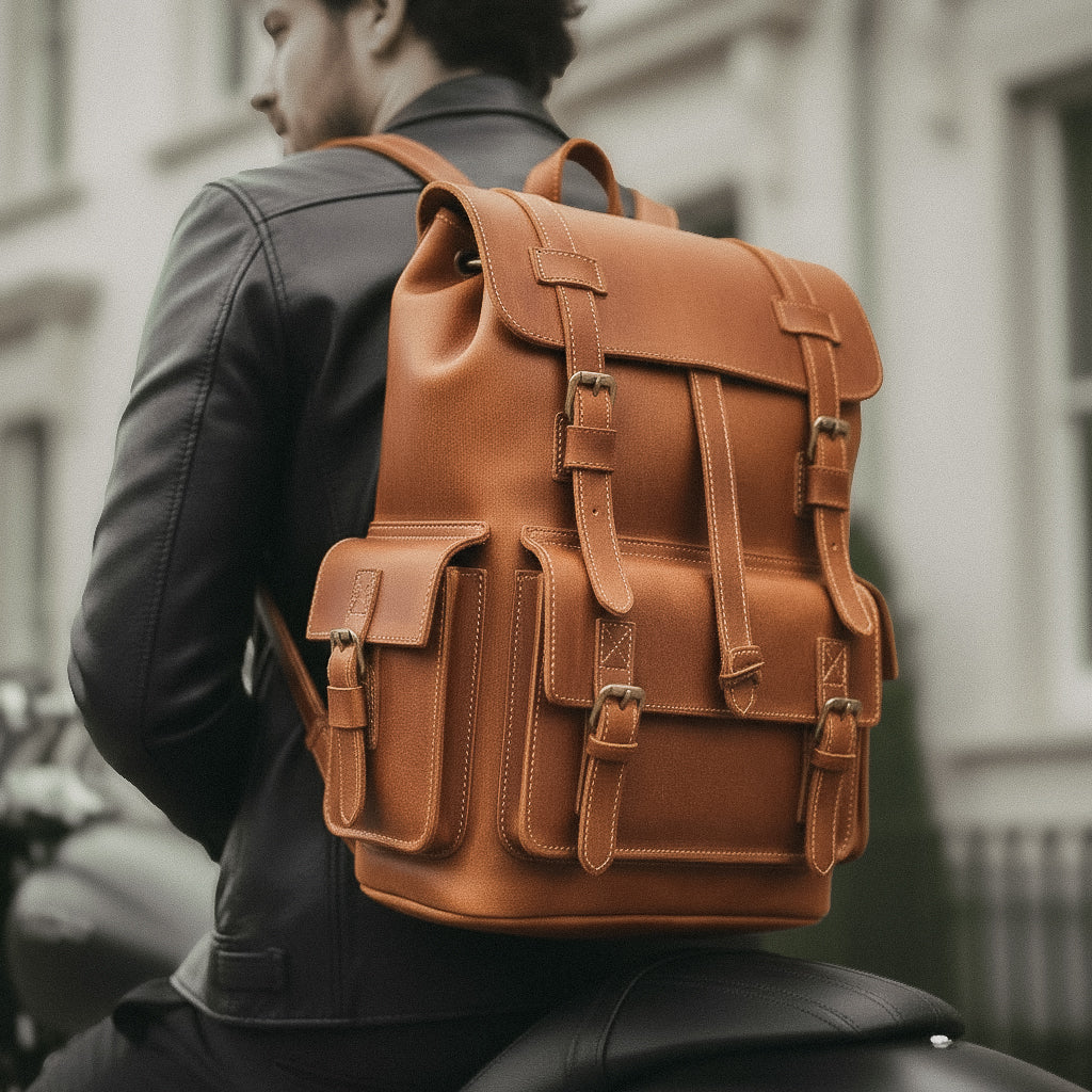 Mochila Executiva em Couro Legítimo Marrom Claro