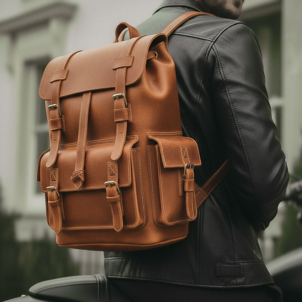 Mochila Executiva em Couro Legítimo Marrom Claro