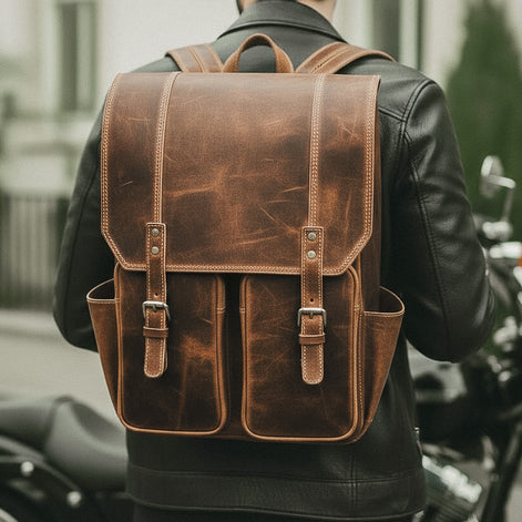 Mochila Executiva de Couro Legítimo Compacta Marrom Claro