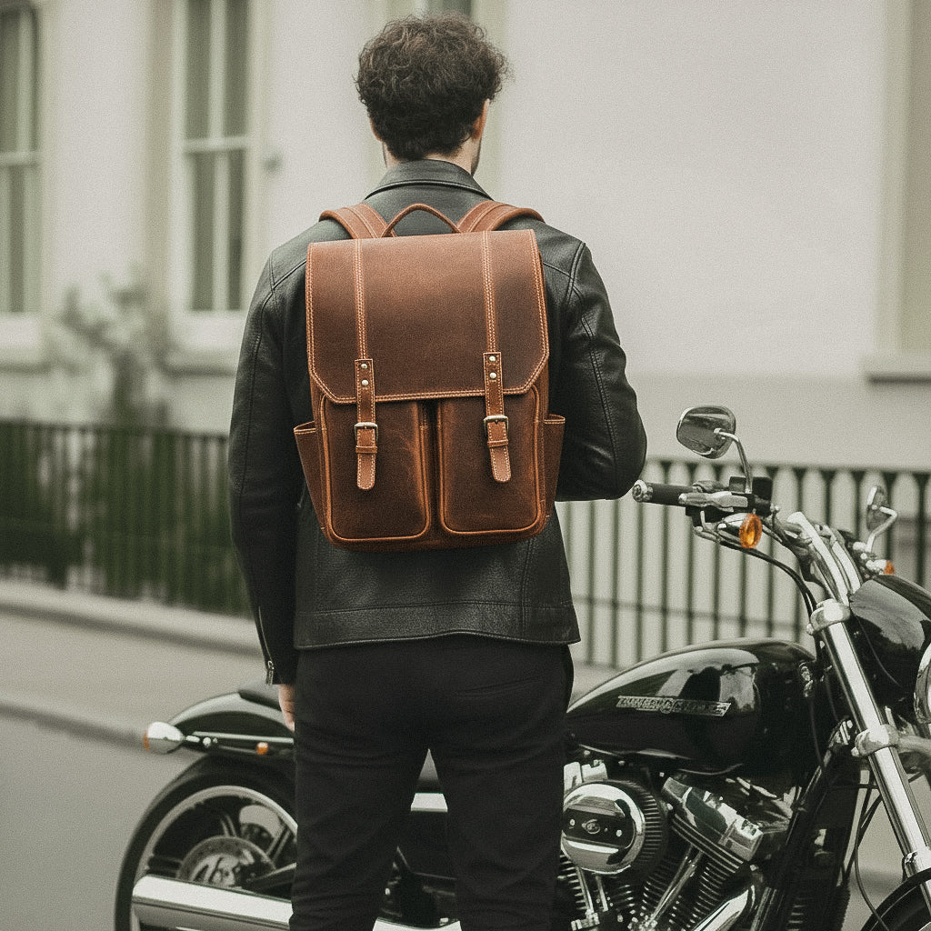 Mochila Executiva de Couro Legítimo Compacta Marrom Claro