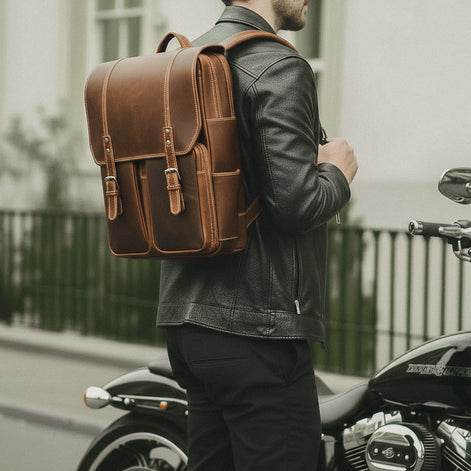 Mochila Executiva de Couro Legítimo Compacta Marrom Claro