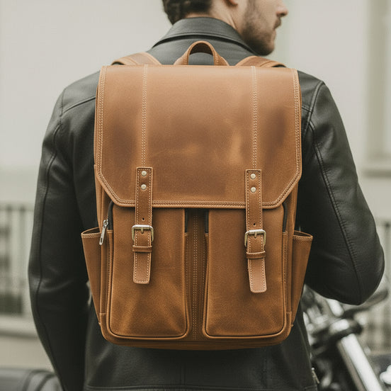 Mochila Executiva de Couro Legítimo Compacta Bege