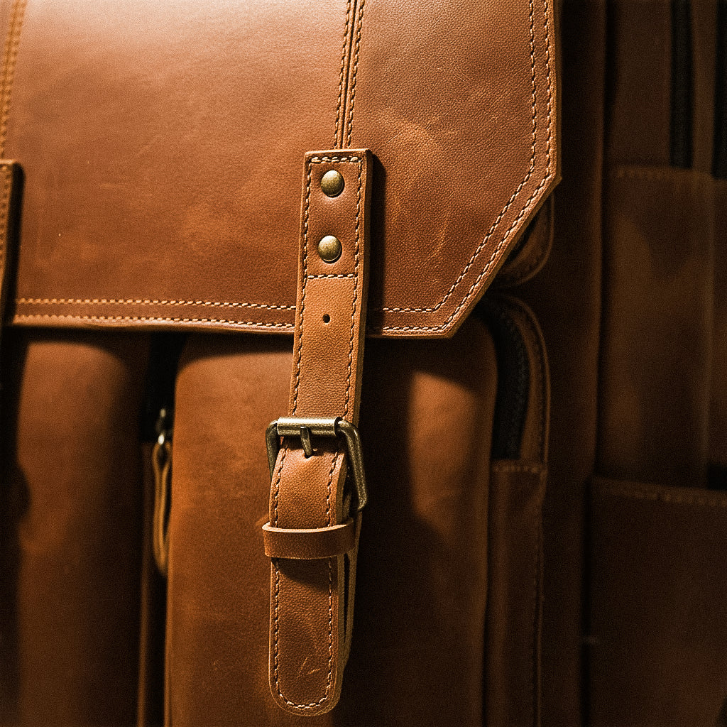 Mochila Executiva de Couro Legítimo Compacta Bege