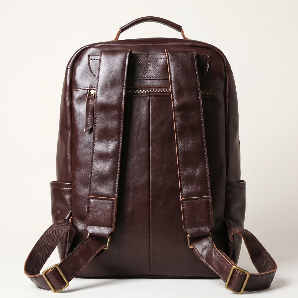 Mochila de Couro Legítimo Masculina Notebook 16 polegadas