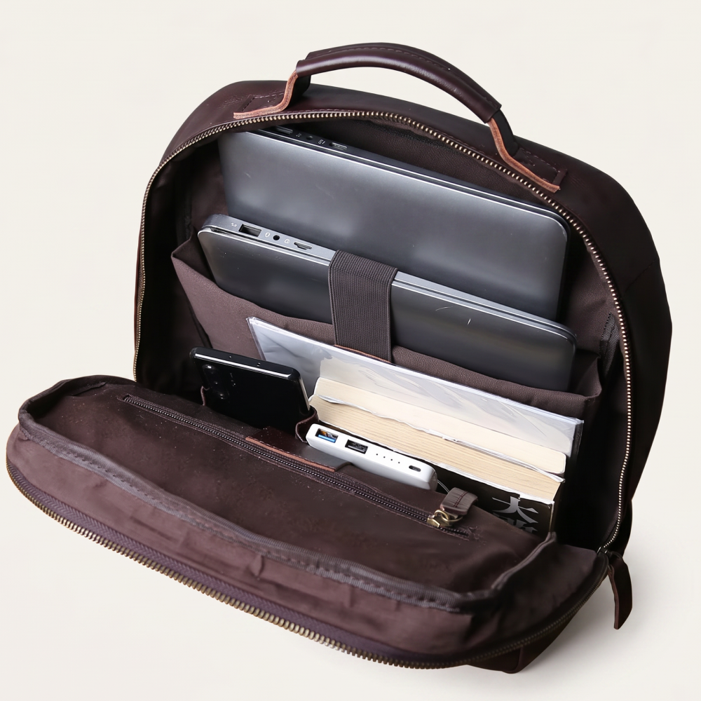 Mochila de Couro Legítimo Masculina Notebook 16 polegadas