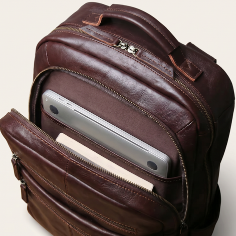 Mochila de Couro Legítimo Masculina Notebook 16 polegadas