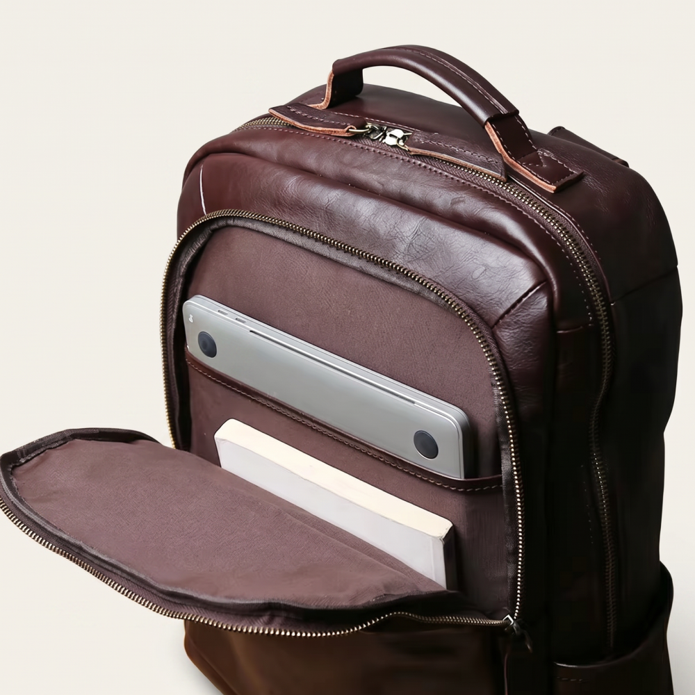 Mochila de Couro Legítimo Masculina Notebook 16 polegadas