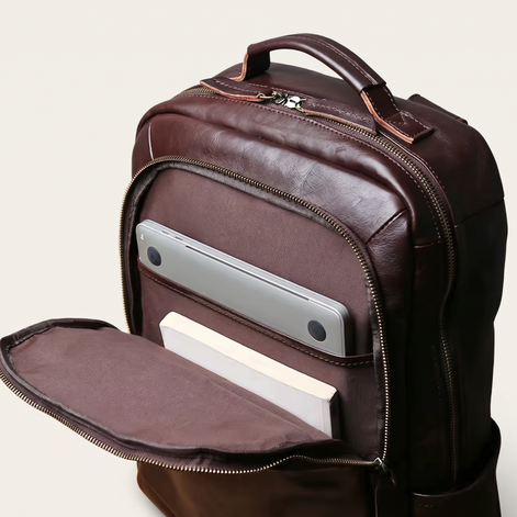 Mochila de Couro Legítimo Masculina Notebook 16 polegadas