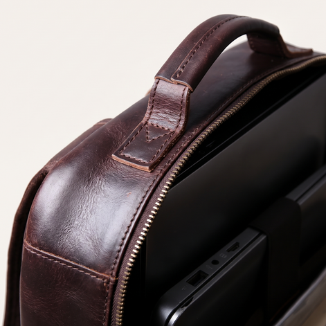 Mochila de Couro Legítimo Masculina Notebook 16 polegadas