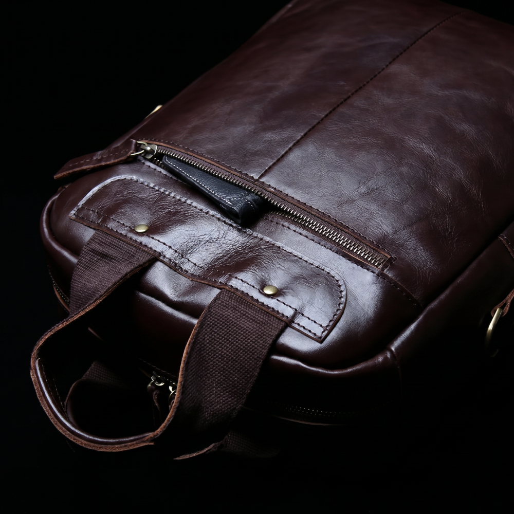 Mochila de Couro Legítimo Masculina Notebook 16 polegadas