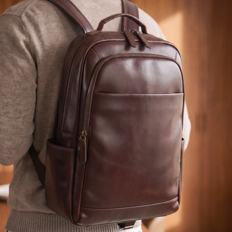 Mochila de Couro Legítimo Masculina Notebook 16 polegadas