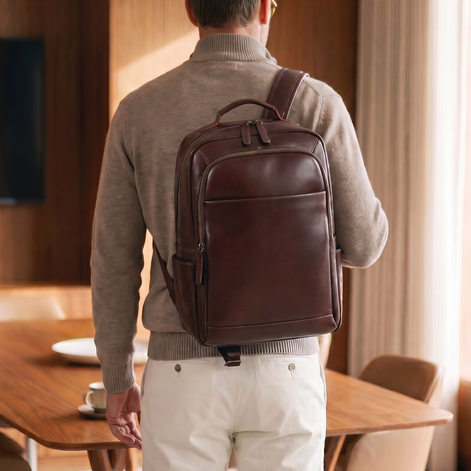 Mochila de Couro Legítimo Masculina Notebook 16 polegadas