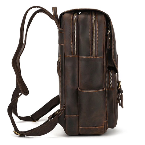 Mochila Executiva de Couro Legítimo Compacta Marrom Escuro