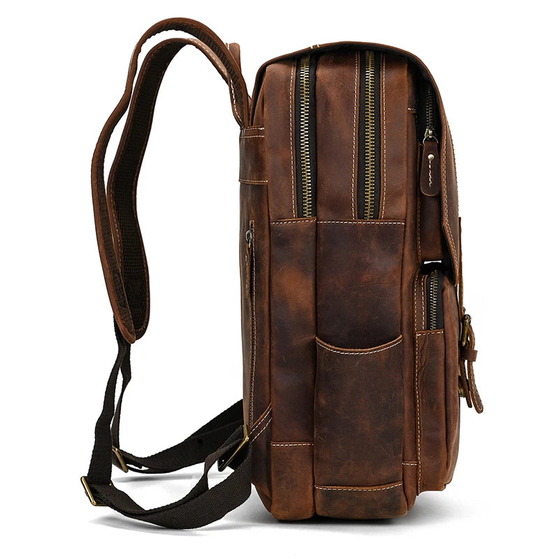 Mochila Executiva de Couro Legítimo Compacta Marrom Claro