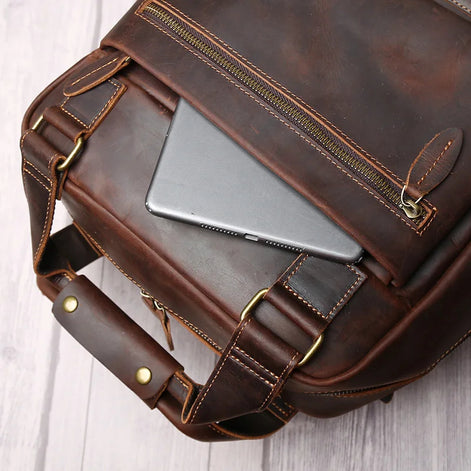 Mochila Executiva Couro Legítimo Vulcan Marrom Escuro