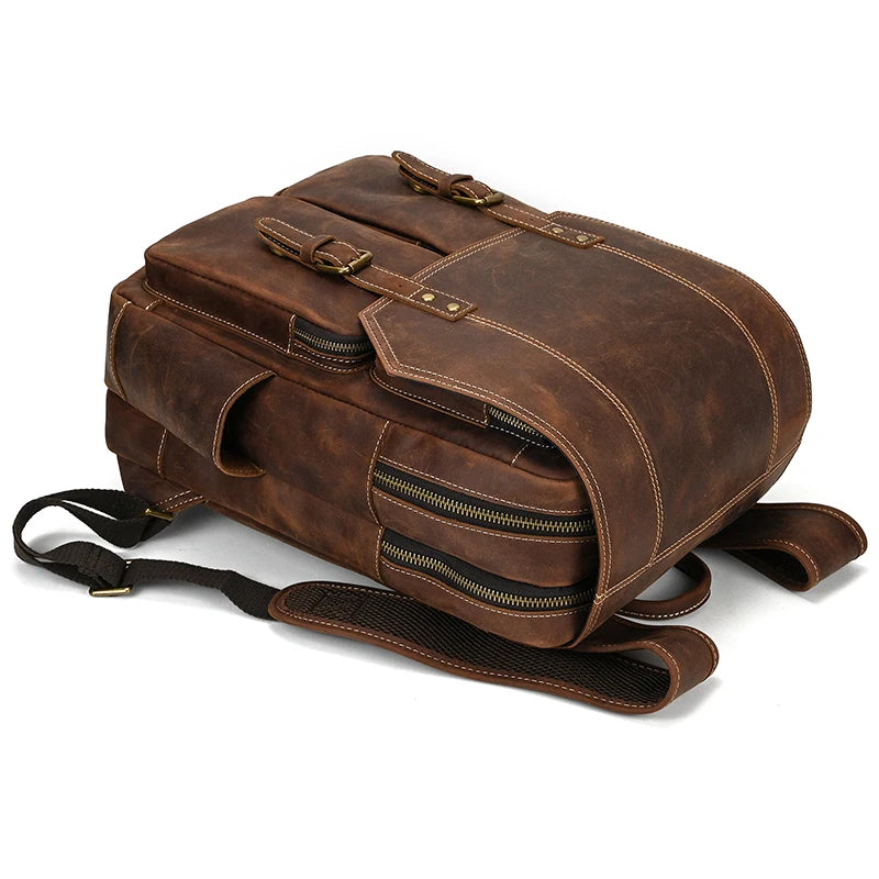 Mochila Executiva de Couro Legítimo Compacta Marrom Claro